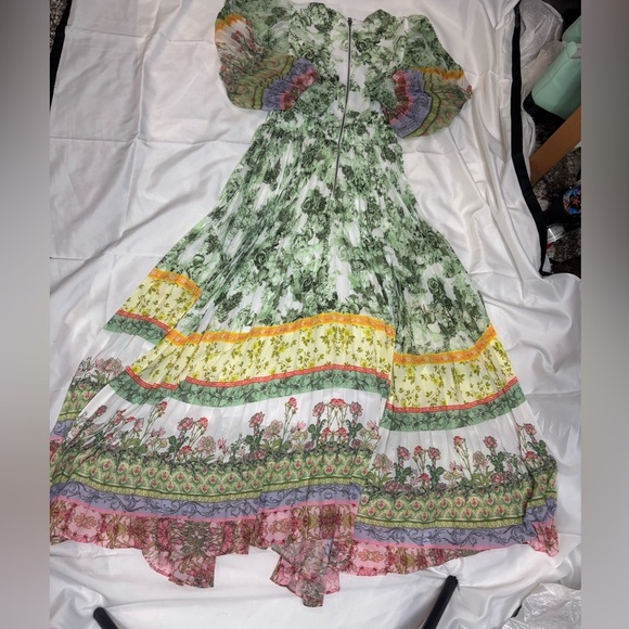 Alice + Olivia Sion Sunburst Pleated Maxi Dress SZ 2 - Picture 4 of 7